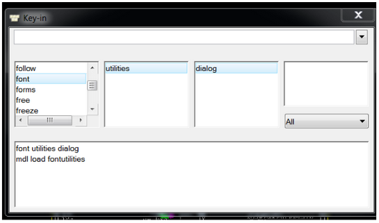 MicroStation Font Utilities dialog key-in