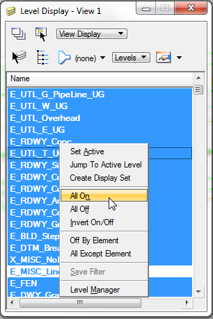 MicroStation level display all on