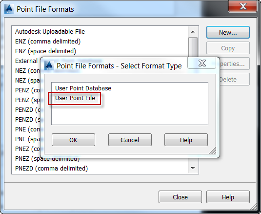 selecting the correct point file format autocad