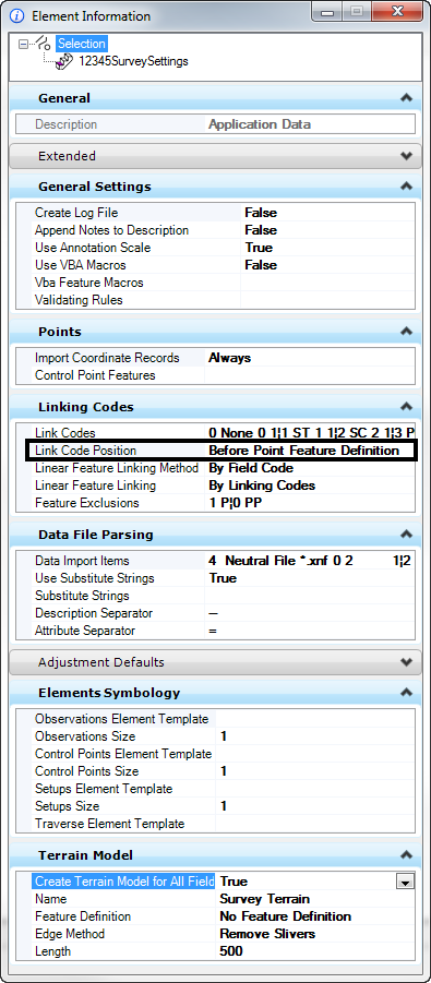 Element Information Survey Settings OpenRoads