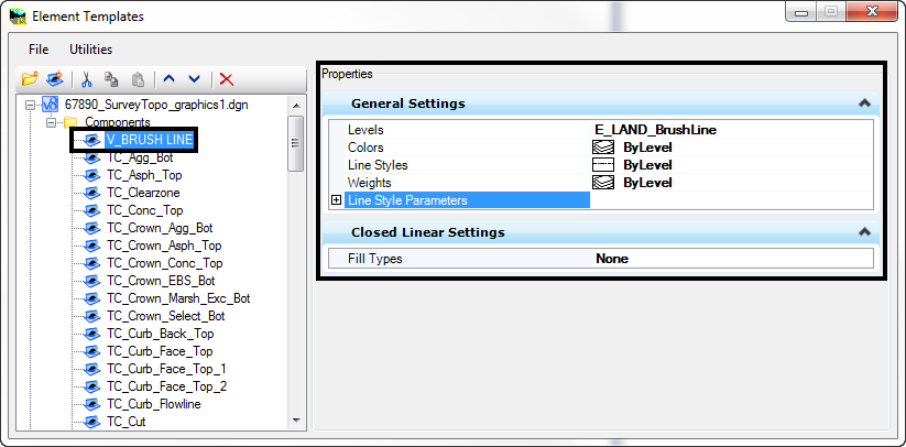 openroads element templates dialog