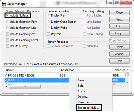 openroads style manager export to xml