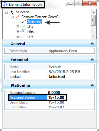 openroads change stationing element information