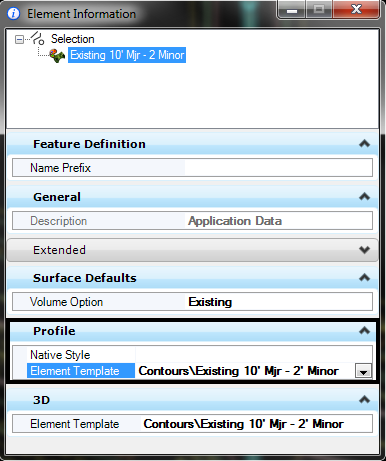 openroads profile symbology element information