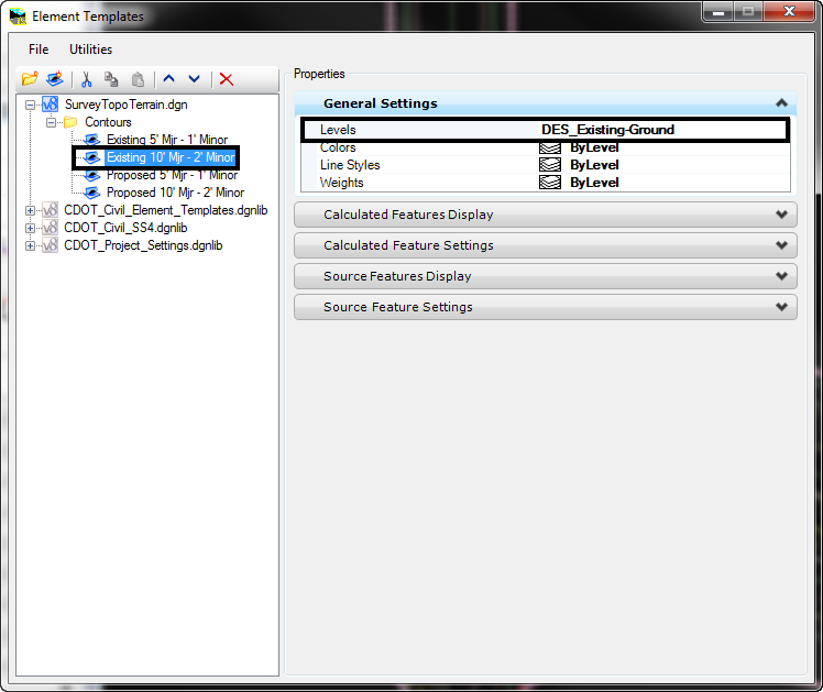 openroads profile symbology element template