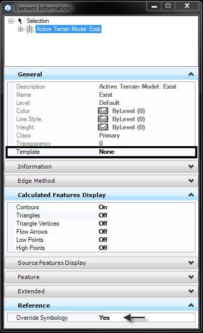 openroads-terrain reference override symbology template