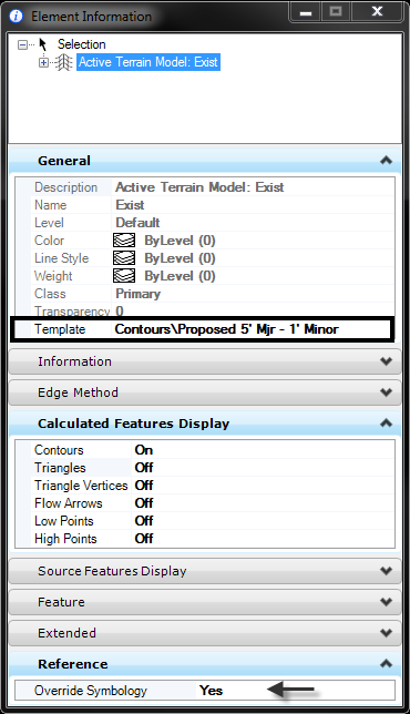 openroads-terrain reference override symbology template