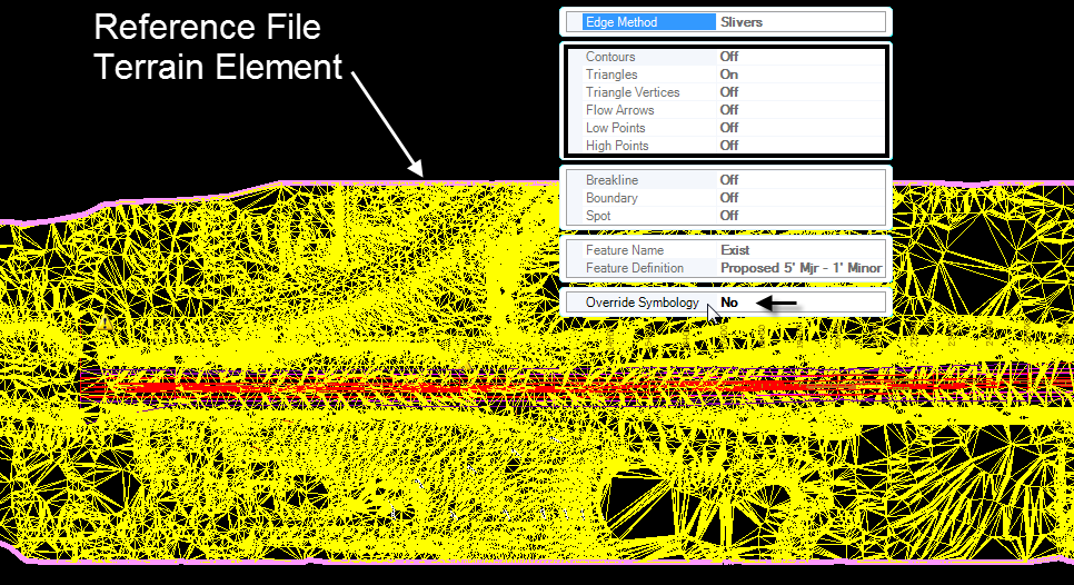 openroads-terrain reference override symbology