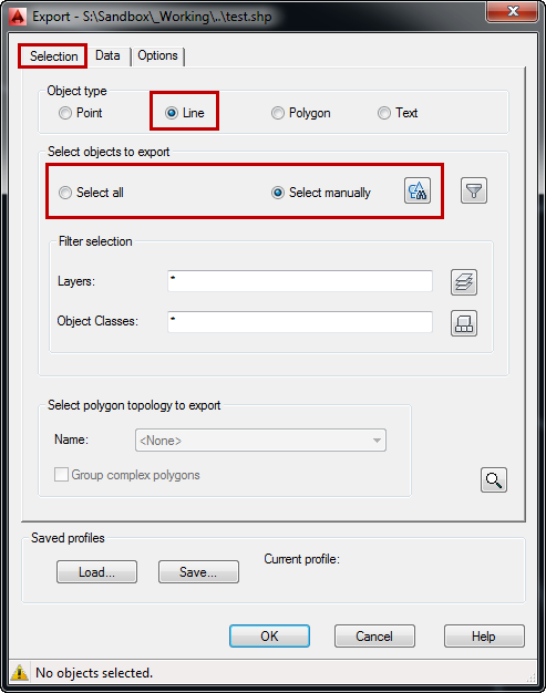 Export Location Dialog Box