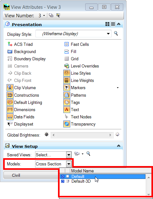 OpenRoads View Attributes Exiting Cross Section