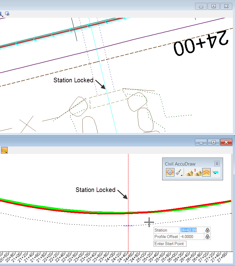 civil accudraw profile station offset lock