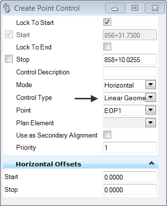 openroads corridor objects point controls linear geometry toolsettings