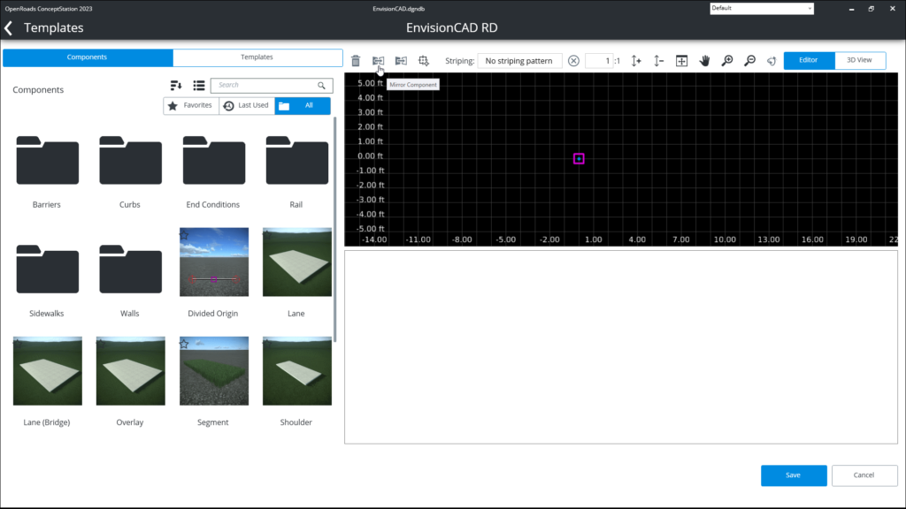 Blank template within Template creation in OpenRoads ConceptStation