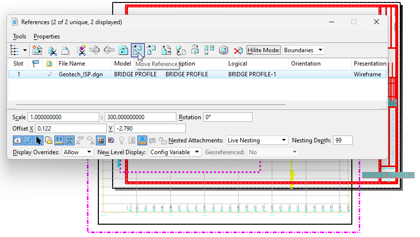 References dialog covering drawing in MicroStation