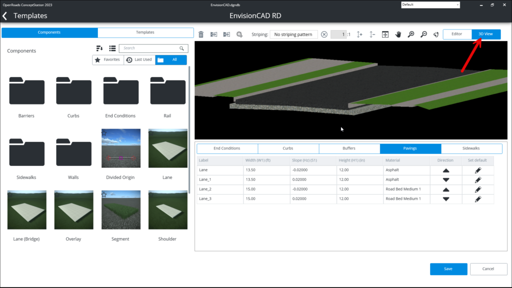 Review template in 3D view within ConceptStation