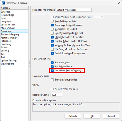 Optimized Fence Clipping preference within MicroStation