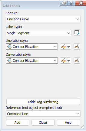 Add Labels menu within Annotate Tab in Civil 3D

