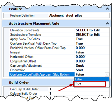 Substructure Placement Rule panel within the Properties dialog of OpenBridge Modeler
