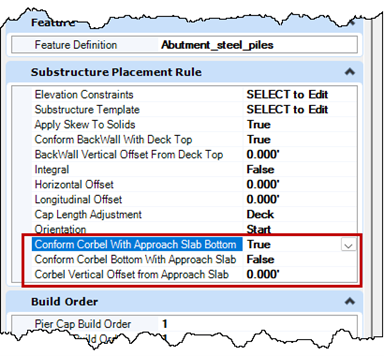 Substructure Placement Rule properties and selected rules