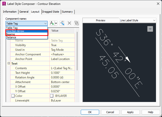 Removing extra components within Label Style Composer in Civil 3D