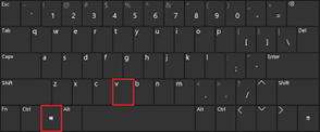 Keyboard showing the Microsoft Windows key and V key outlined.